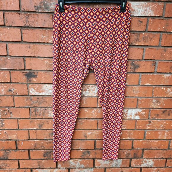 LuLaRoe Tall & Curvy Geometric Print Leggings Orange/Blue Polyester/Spandex Blen - Picture 1 of 5